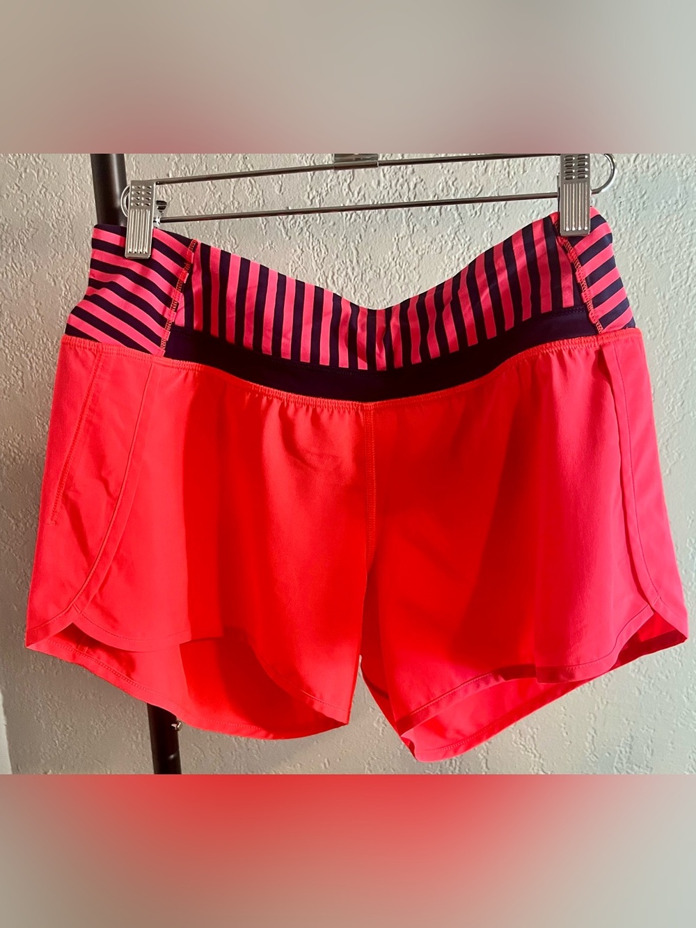 lululemon Coral Speed Shorts With Navy-Striped Waistband. Vintage.